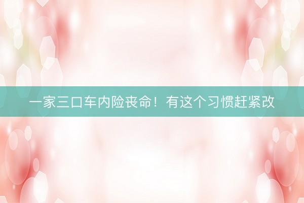 一家三口车内险丧命！有这个习惯赶紧改