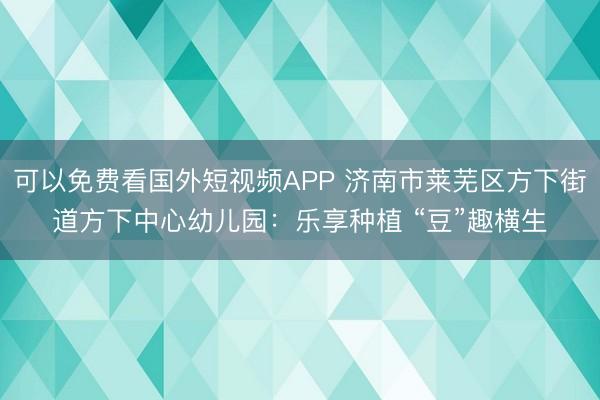 可以免费看国外短视频APP 济南市莱芜区方下街道方下中心幼儿园：乐享种植 “豆”趣横生