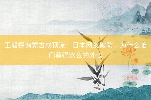 王毅探询蒙古成顶流！日本网友破防：为什么咱们莫得这么的外长